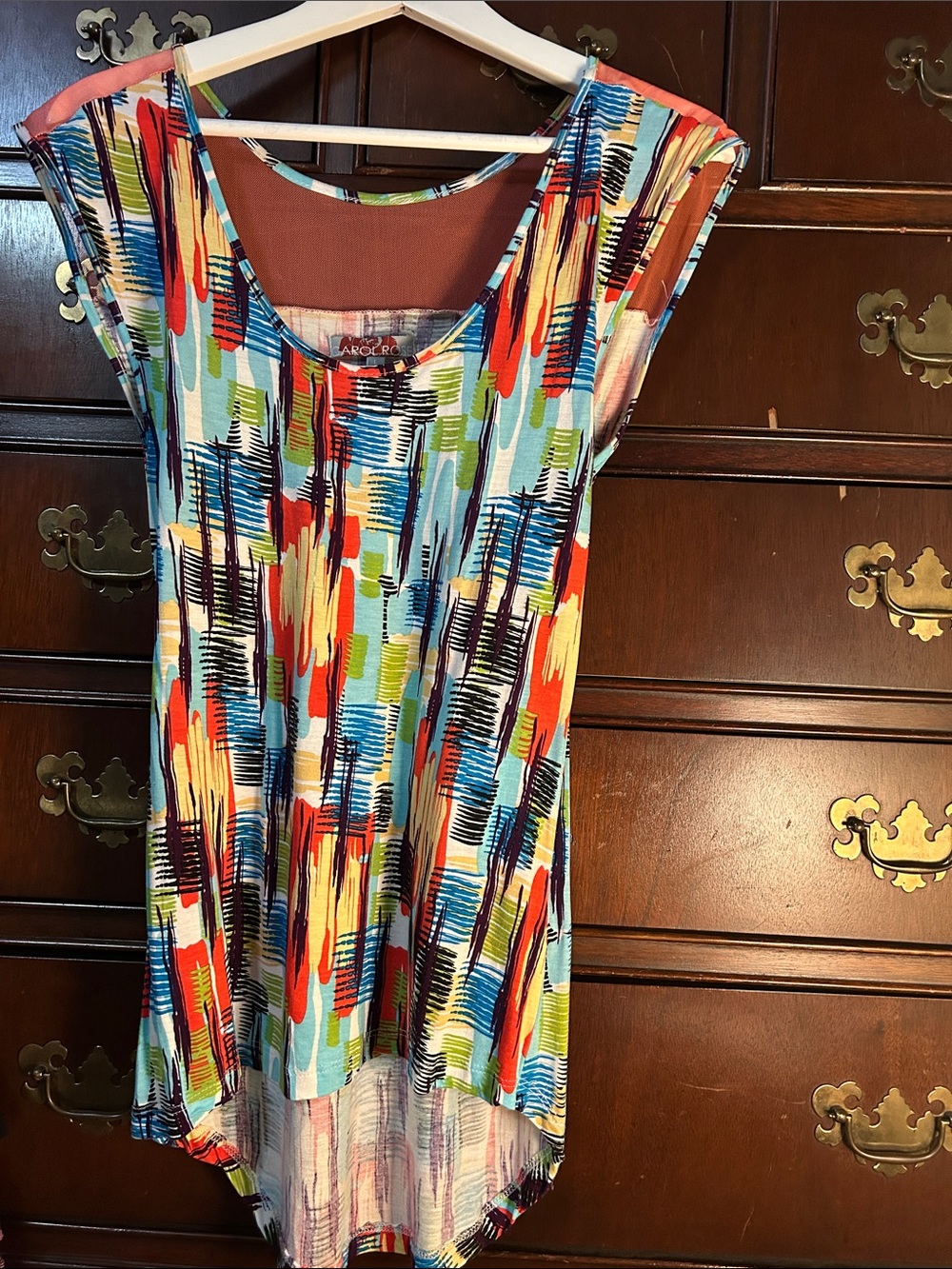 Carol Rose Multicolor Brushstroke Cap-Sleeve Tunic - Blue, Red, Green, Cream